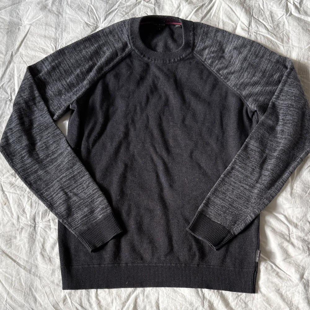 Ted Baker Men Knit Sweater Black Grey 3/M EUC
